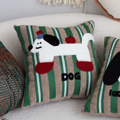 SOGA 45cm Cute Dog Print Green Red White Striped Polyester Decorative Pillowcase - Image 4