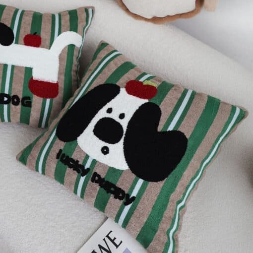 SOGA 45cm Christmas Dog Pillow Cover - Holiday Striped Pillowcase - Image 5