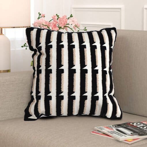 SOGA 45cm Black & White Modern Stripe Tufted Polyester Pillow Cover - Image 5