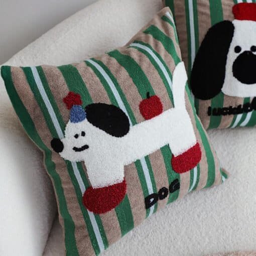 SOGA 45cm Cute Dog Print Green Red White Striped Polyester Decorative Pillowcase - Image 5