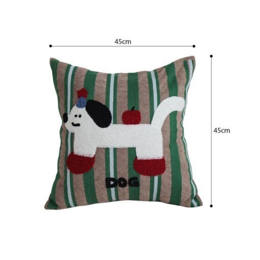 SOGA 45cm Cute Dog Print Green Red White Striped Polyester Decorative Pillowcase - Image 6