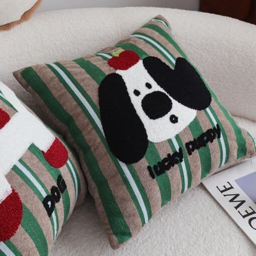 SOGA 45cm Christmas Dog Pillow Cover - Holiday Striped Pillowcase - Image 7