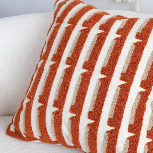 SOGA 45cm Rust Orange & Off-White Striped Polyester Decorative Pillowcase - Image 7