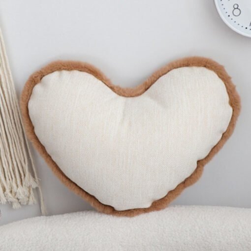 SOGA 42x32cm Heart-Shaped Beige Brown Off-White Plush Polyester Pillow Cover - Image 7