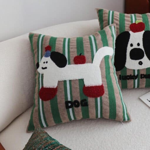SOGA 45cm Cute Dog Print Green Red White Striped Polyester Decorative Pillowcase - Image 7