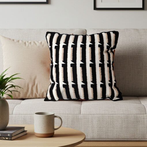 SOGA 45cm Black & White Modern Stripe Tufted Polyester Pillow Cover - Image 8