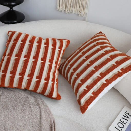 SOGA 45cm Rust Orange & Off-White Striped Polyester Decorative Pillowcase - Image 8