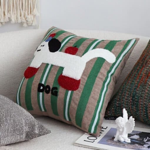 SOGA 45cm Cute Dog Print Green Red White Striped Polyester Decorative Pillowcase - Image 8
