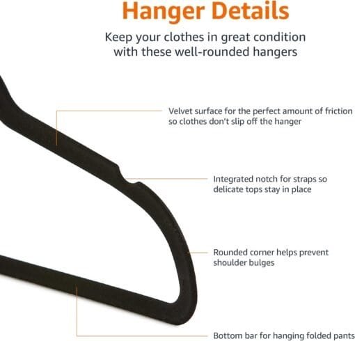 Velvet, Non-Slip Suit Clothes Hangers, Pack of 50, Black - Image 2