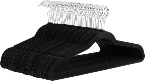 Velvet, Non-Slip Suit Clothes Hangers, Pack of 50, Black