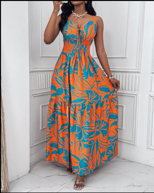 Long Blue and Orange Maxi Dress