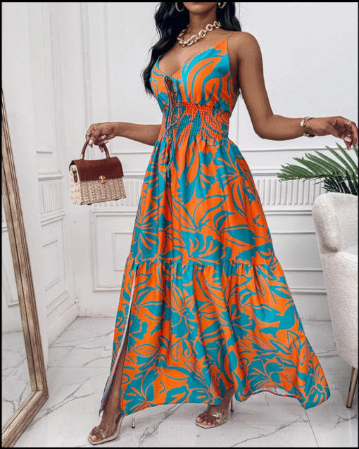 Long Blue and Orange Maxi Dress - Image 3