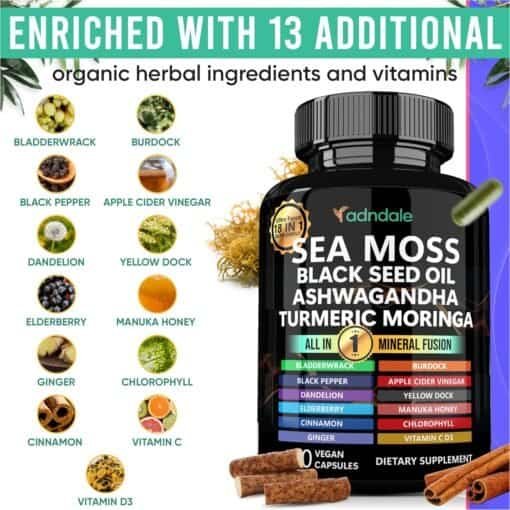 Sea Moss Black Seed Oil Ashwagandha Ginger Capsules. - Image 2