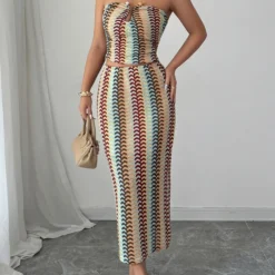 Women's Printed Tube Top and Skirts Set